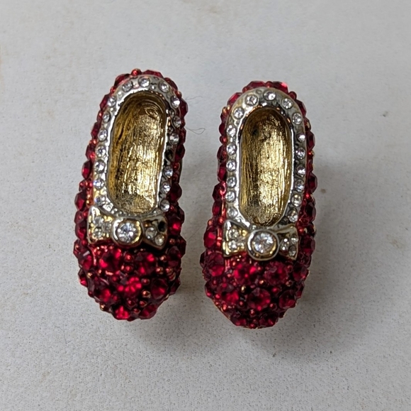 2 Vintage Wizard of Oz Red Ruby Slippers Rhinestone Jewelry Pieces - Picture 7 of 11